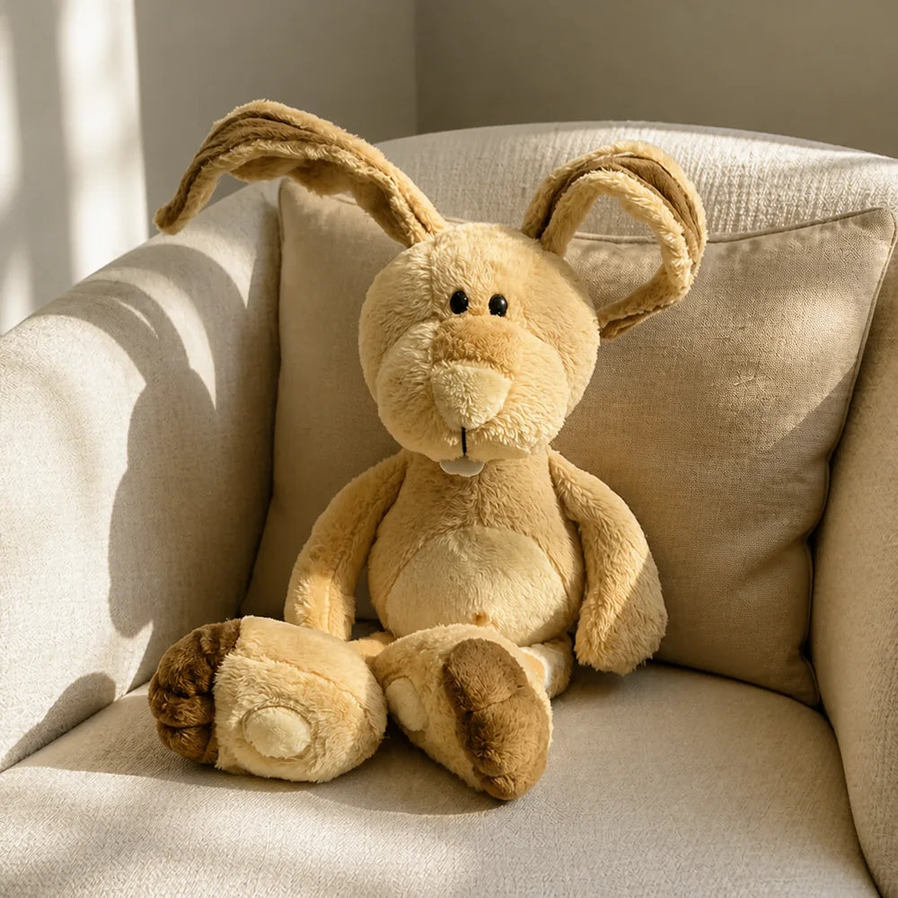 Tan Bunny Plush Toy in Armchair