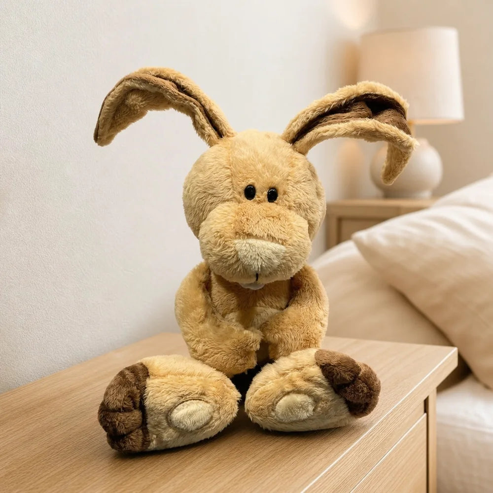 Tan Bunny Plush Toy on Bedside Table