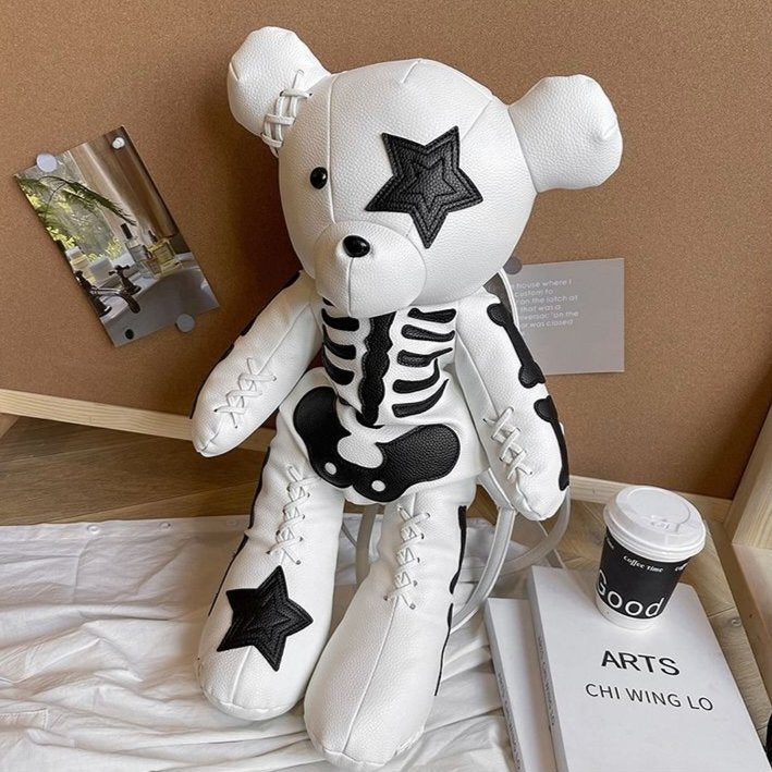 Punk rock teddy bear backpack faux leather