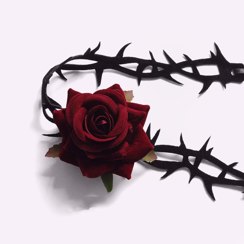 Thorn Design Black/Red Rose Choker