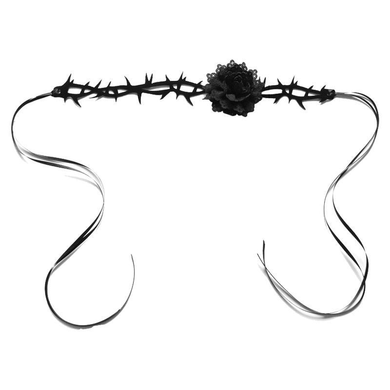 Thorn Design Black/Red Rose Choker
