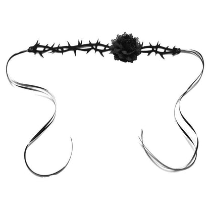 Thorn Design Black/Red Rose Choker