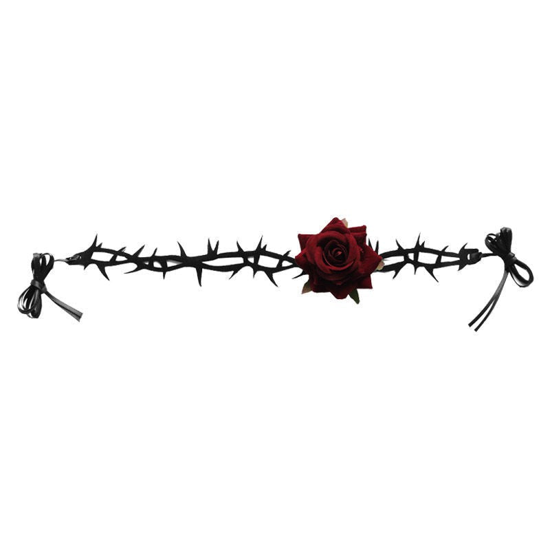 Thorn Design Black/Red Rose Choker