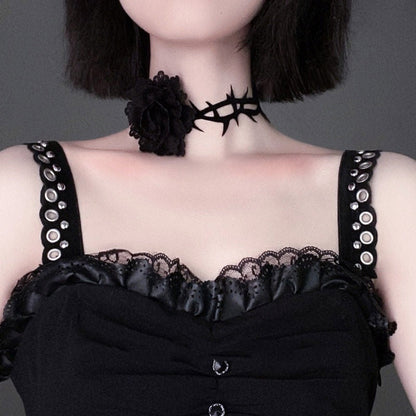 Thorn Design Black/Red Rose Choker