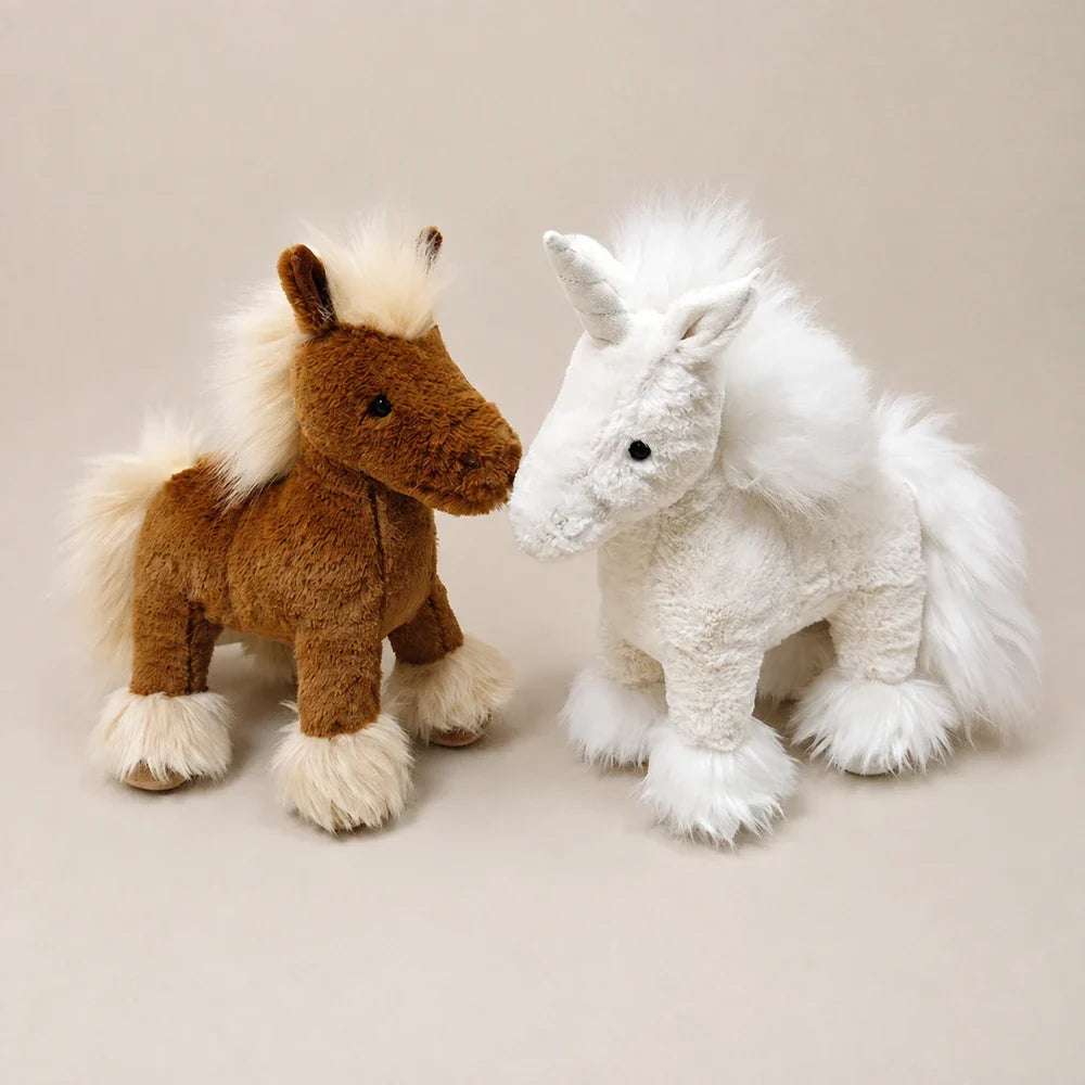 Fluffy Mane Unicorn & Pony Stuffed Animal - Brown and white unicorn and pony plush