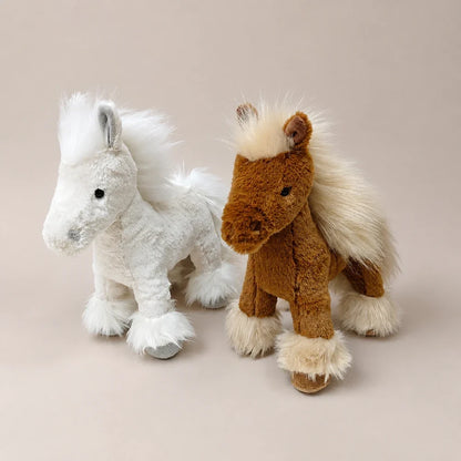 Fluffy Mane Unicorn & Pony Stuffed Animal - White and brown pony plush