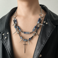 Punk Choker – Blue Bead Layered Necklace