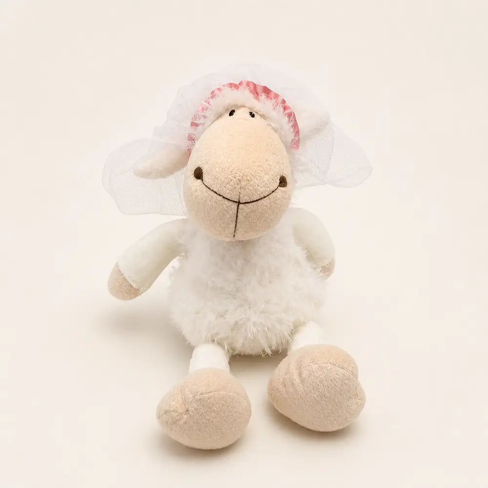 White Bride Wedding Sheep Plush Front View