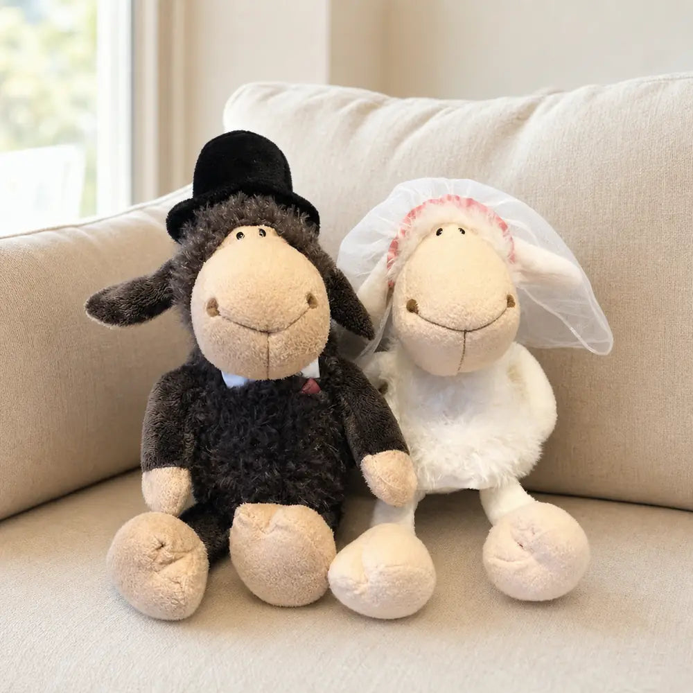 Wedding Sheep Plush Bride and Groom on a Sofa