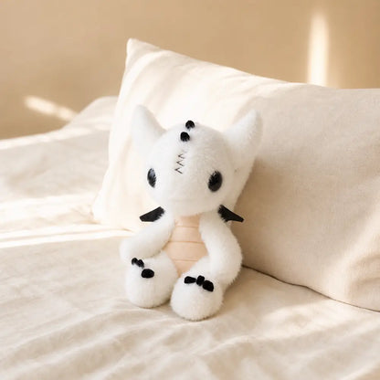 White Dragon Plush 23cm on a Bright Cream Bed