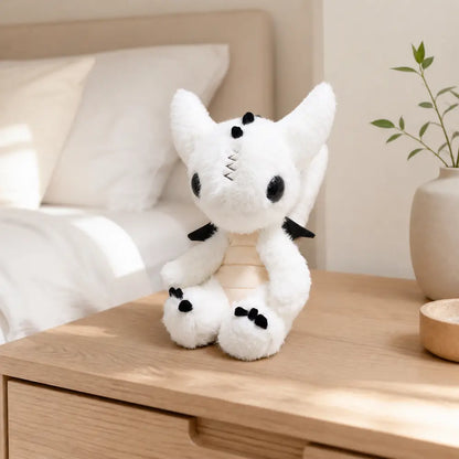 White Dragon Plush 23cm on a Bedroom Table
