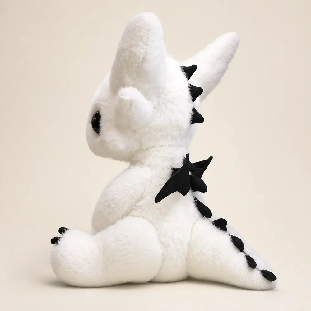 White Dragon Plush 23cm - Side View with Black Wings