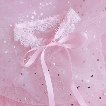 Cute Ribbon Tie White Lace Choker