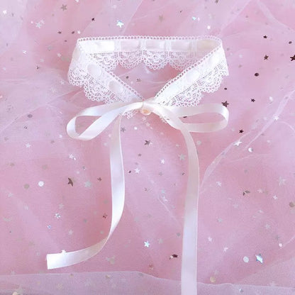 Cute Ribbon Tie White Lace Choker