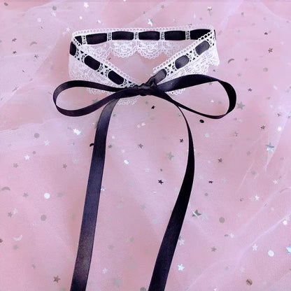 Cute Ribbon Tie White Lace Choker