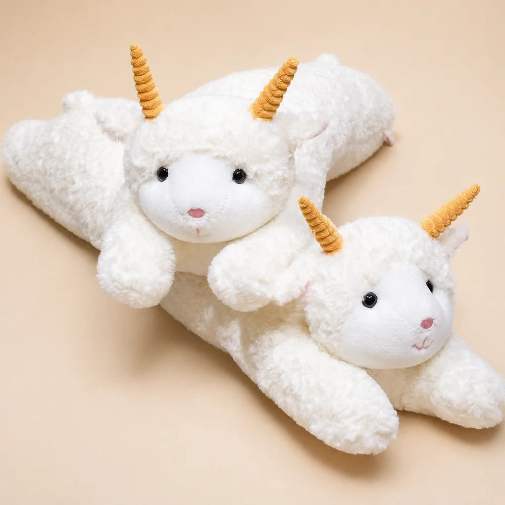 White Long Unicorn Plush Pillows - Studio Pair View