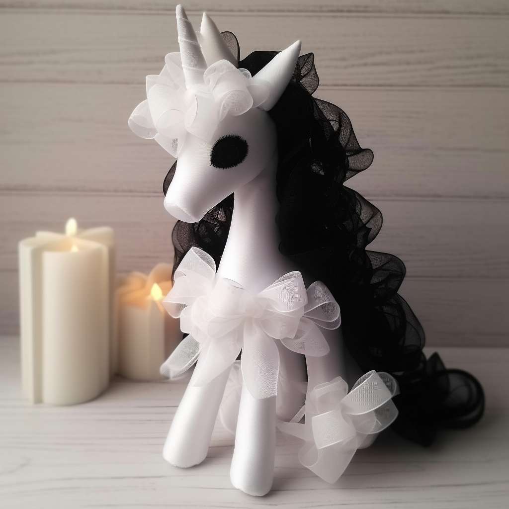 white unicorn stuffed animal organza fabric