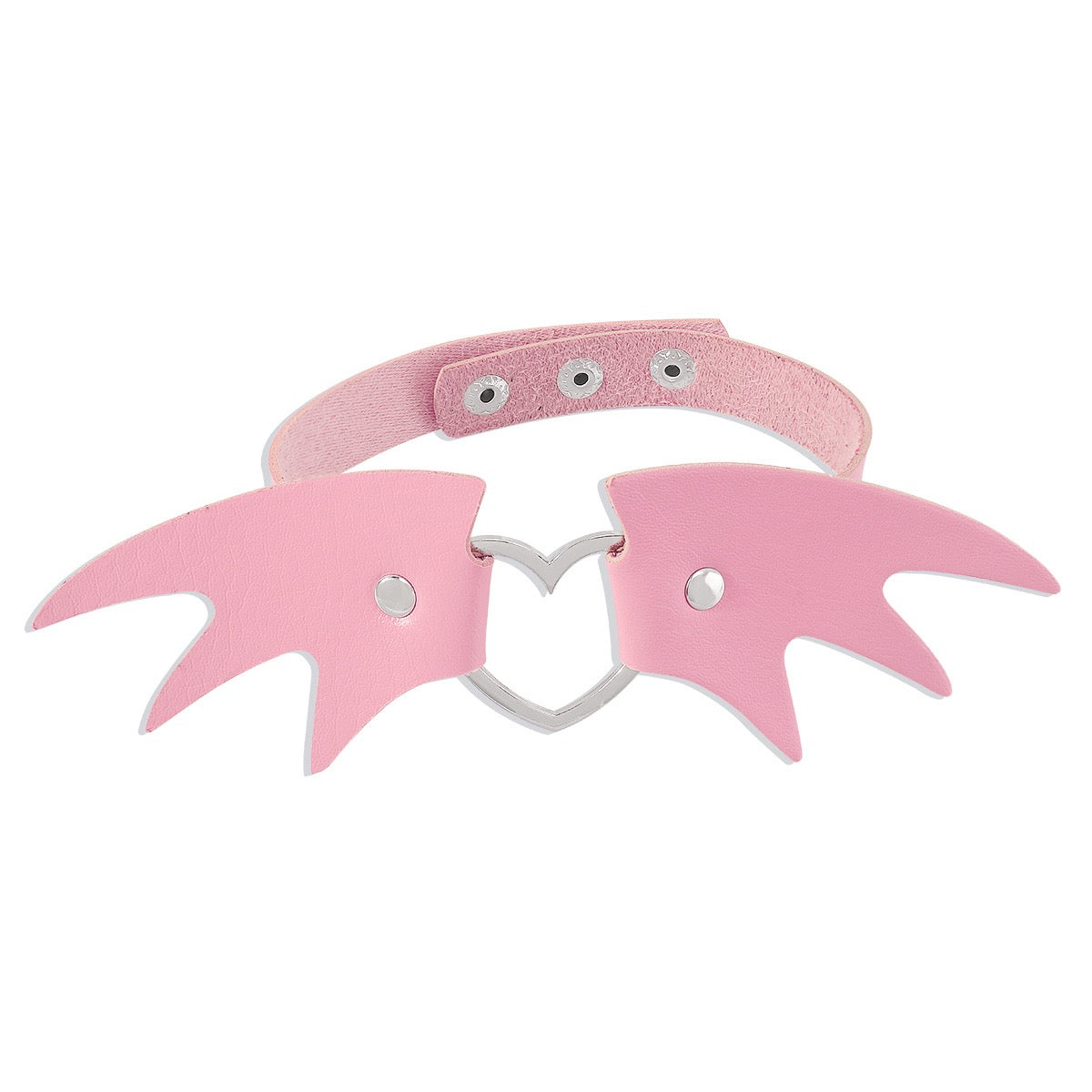 Punk Leather Heart Choker with Bat Wings