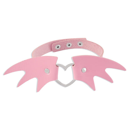 Punk Leather Heart Choker with Bat Wings