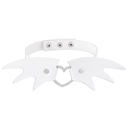 Punk Leather Heart Choker with Bat Wings