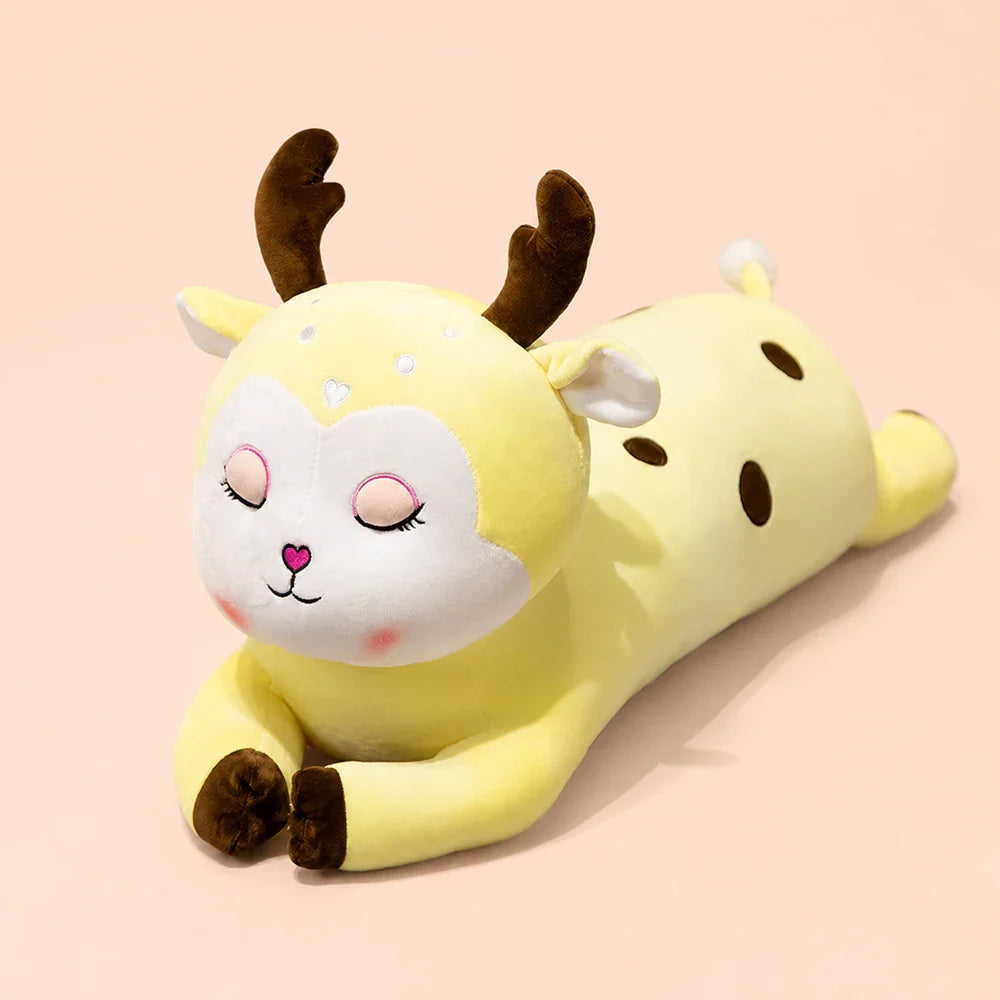 Yellow Floral Deer Plush Body Pillow Studio View