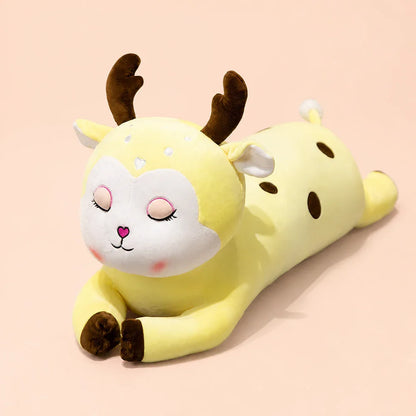Yellow Floral Deer Plush Body Pillow Studio View