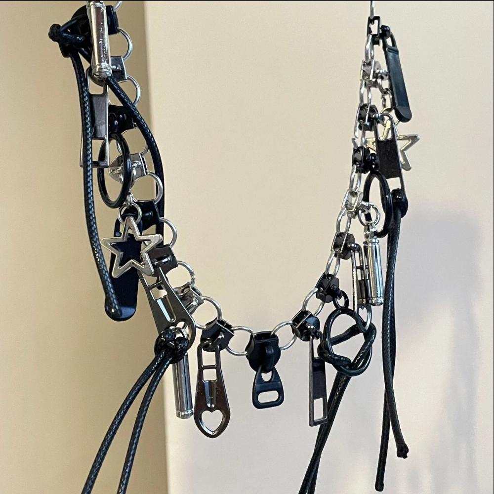 Y2K Punk Black Multi-Charm Choker